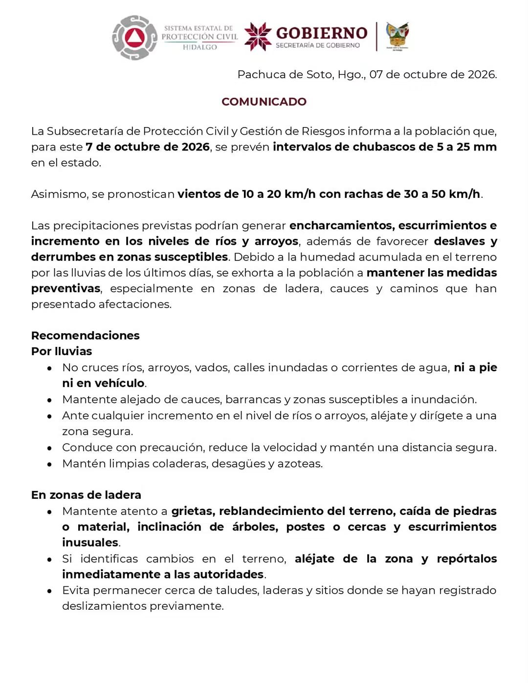 PRECAUCIÓN | CONTINÚAN LAS LLUVIAS EN HIDALGO