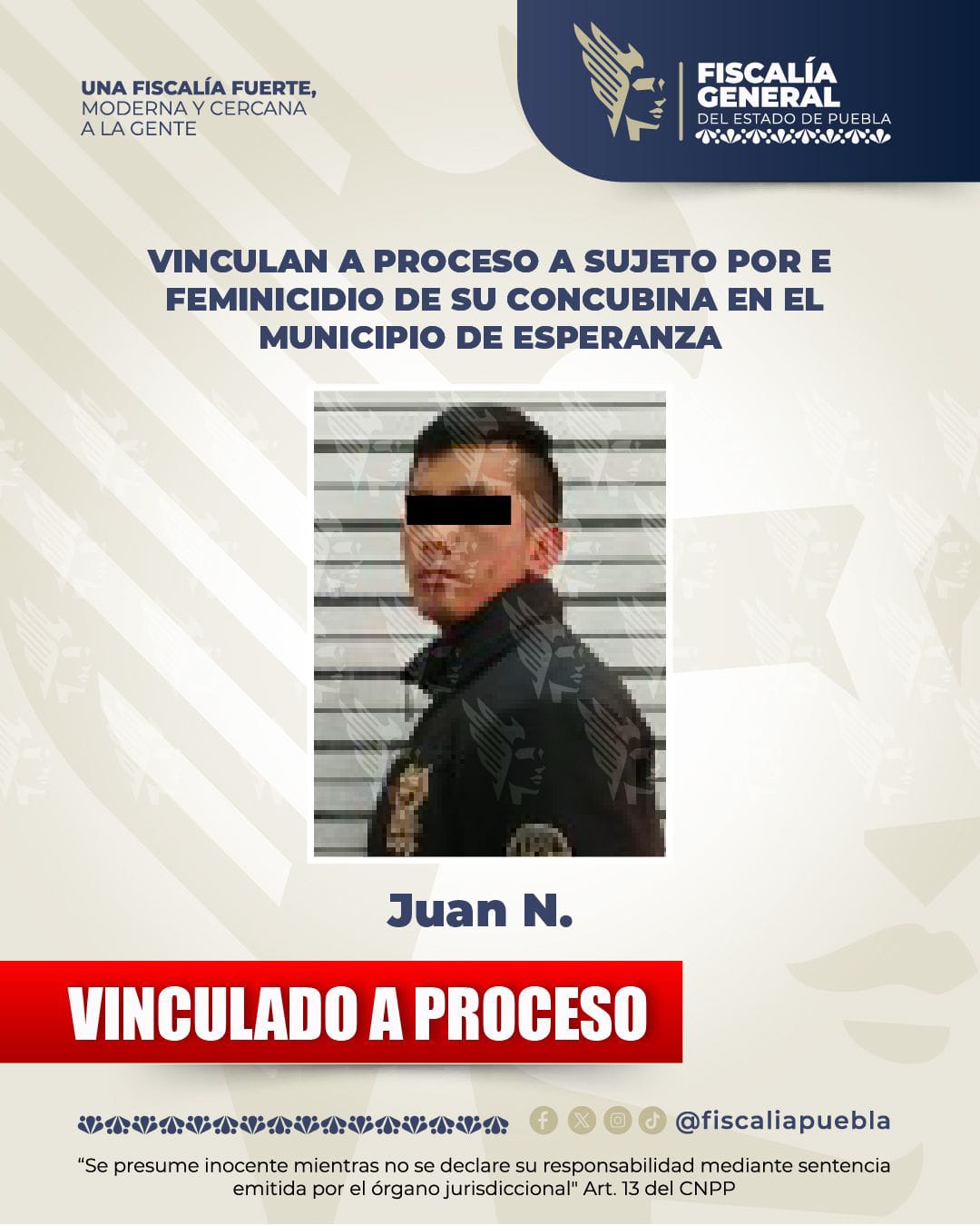 Vinculan a proceso a sujeto por el feminicidio de su concubina en el municipio de Esperanza
